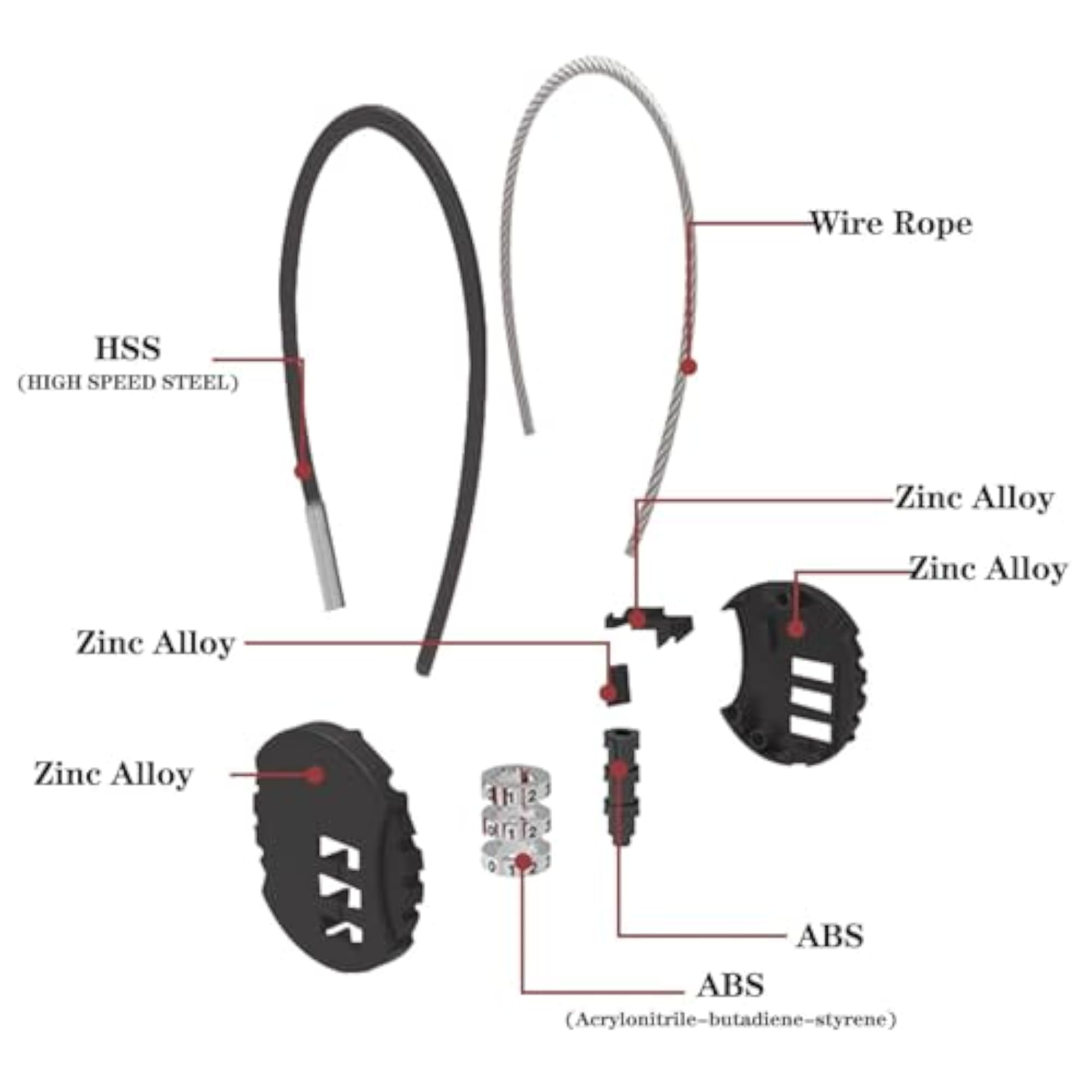 3 Digit Combination Travel Luggage Lock with Steel Cable
